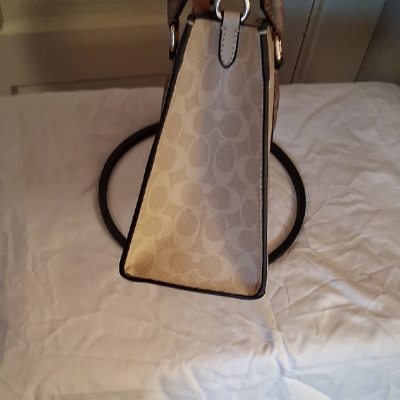 Coach Beige Signature Canvas Satchel with Tan Handles - Picture 12 of 13